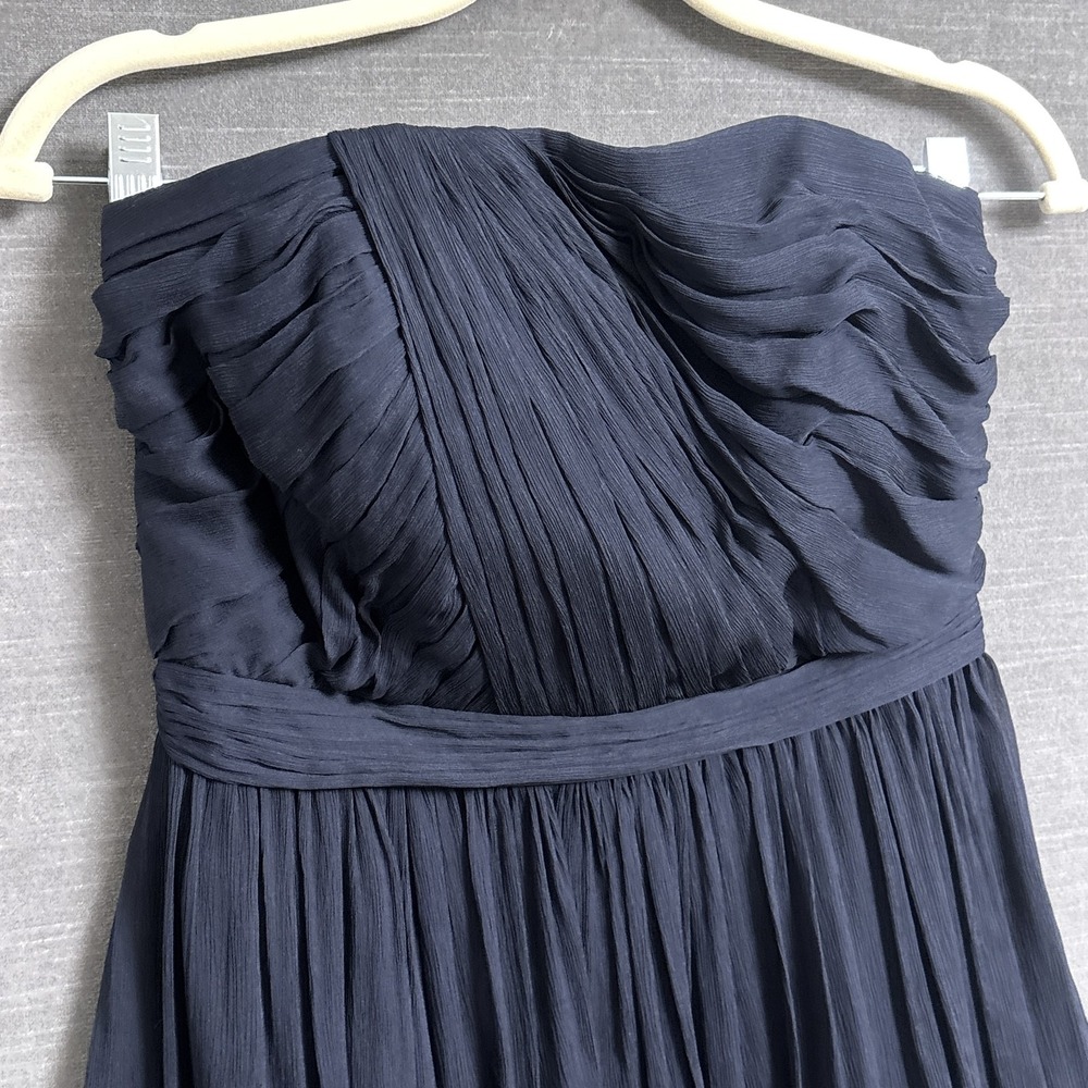 J Crew Dress 4 Navy Blue Silk Strapless Pleated Ruched Cocktail‎ Formal Party - Picture 2 of 10